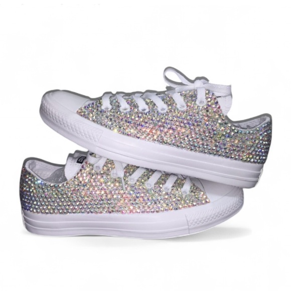 s-l1200.jpg Crystal AB Iridescent Low Top Converse Sizes 5-14 New With Red Ribbon Laces